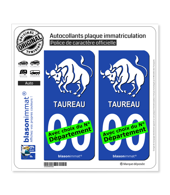 Taureau - Emblème | Autocollant plaque immatriculation