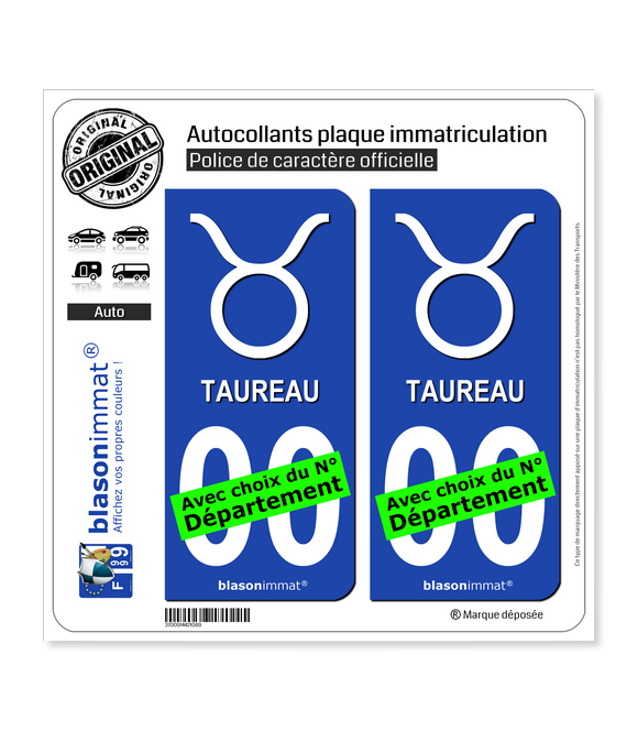 Taureau - Symbole | Autocollant plaque immatriculation
