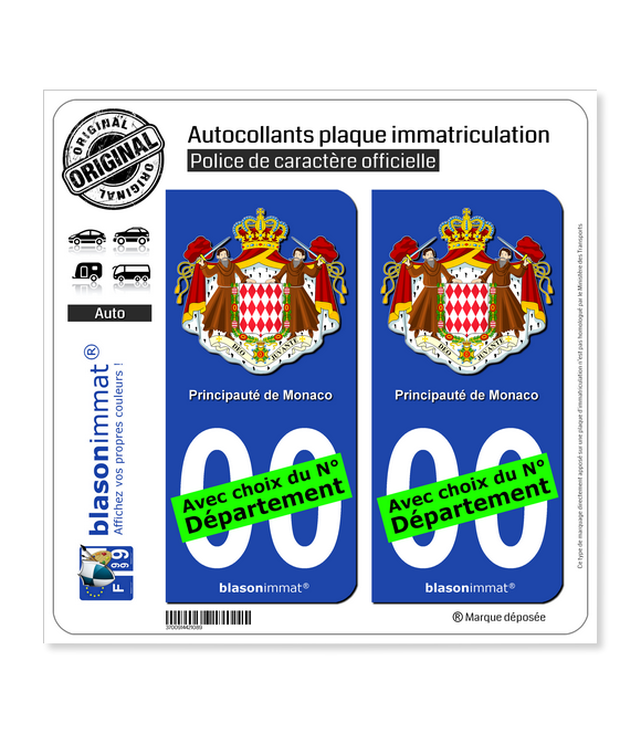 Monaco - Armoiries | Autocollant plaque immatriculation