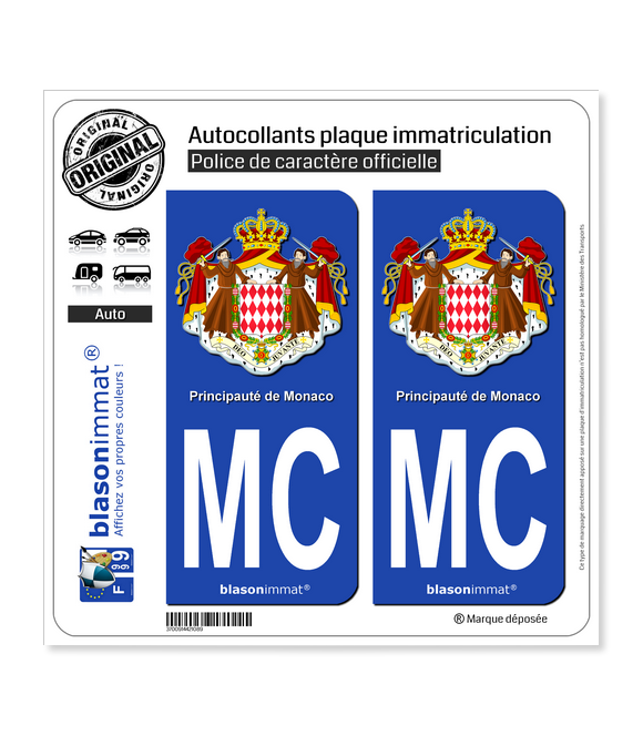 MC Monaco - Armoiries | Autocollant plaque immatriculation