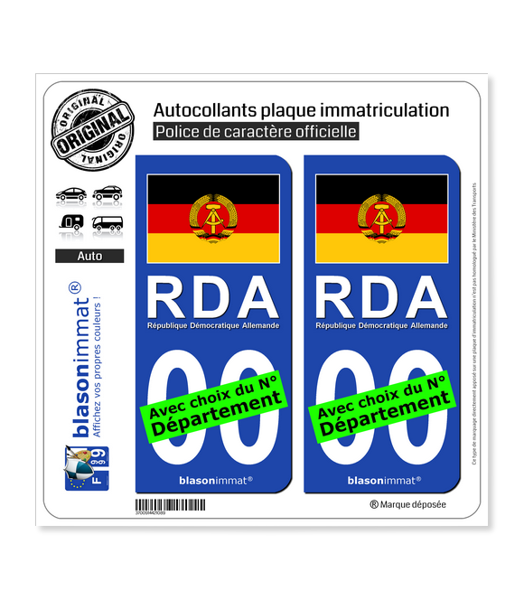 Allemagne - Drapeau RDA | Autocollant plaque immatriculation