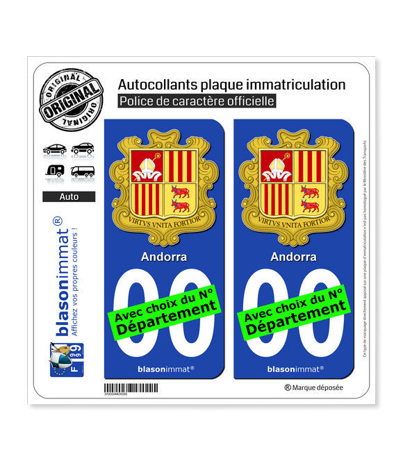 Andorre - Armoiries | Autocollant plaque immatriculation