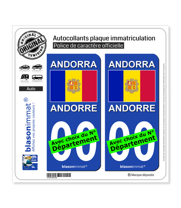 Andorre - Drapeau | Autocollant plaque immatriculation