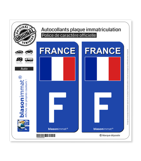 F France - Drapeau (Côté droit) | Autocollant plaque immatriculation