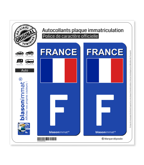 F France - Drapeau (Côté droit)  Autocollant plaque immatriculation