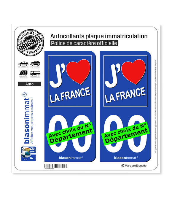 France - J'aime | Autocollant plaque immatriculation