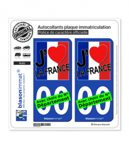 France - J'aime Drapé | Autocollant plaque immatriculation