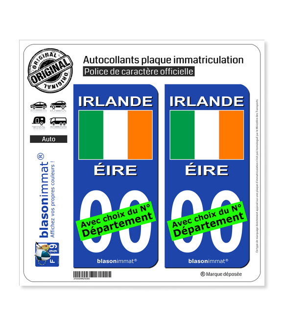 Irlande - Drapeau | Autocollant plaque immatriculation