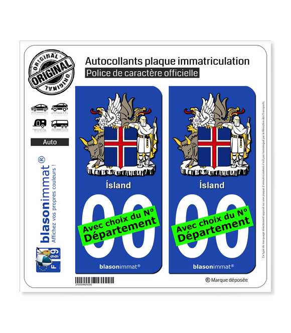Islande - Armoiries | Autocollant plaque immatriculation