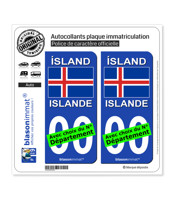 Islande - Drapeau | Autocollant plaque immatriculation