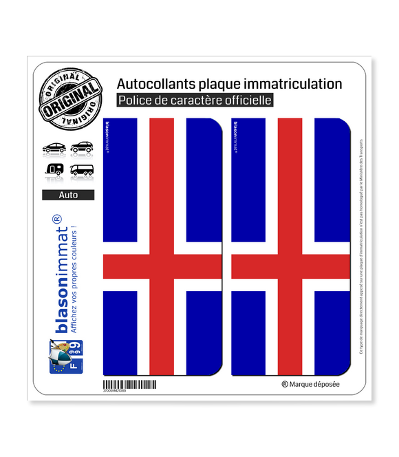 Islande - Drapeau Plein | Autocollant plaque immatriculation