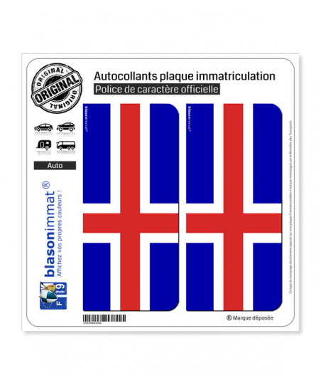 Lot De 2 Autocollants Vinyle Islande - Drapeau Islandais 75 Mm - Brillant