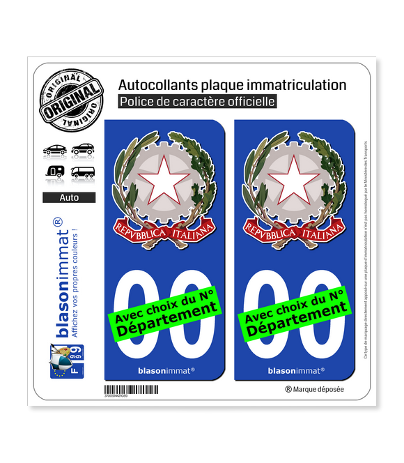 Italie - Armoiries | Autocollant plaque immatriculation