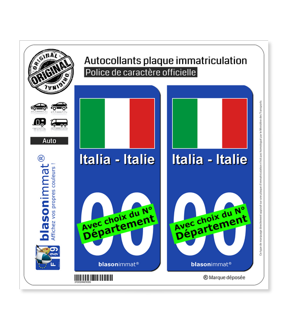 Italie - Drapeau | Autocollant plaque immatriculation