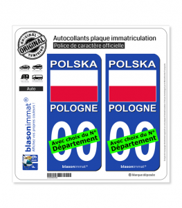 Pologne - Drapeau | Autocollant plaque immatriculation