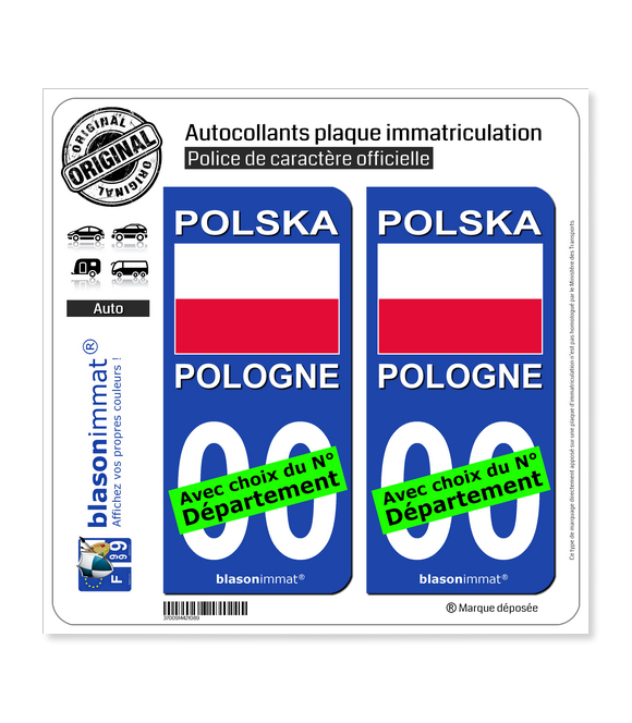 Pologne - Drapeau | Autocollant plaque immatriculation