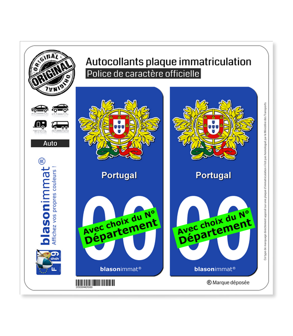 Portugal - Armoiries | Autocollant plaque immatriculation