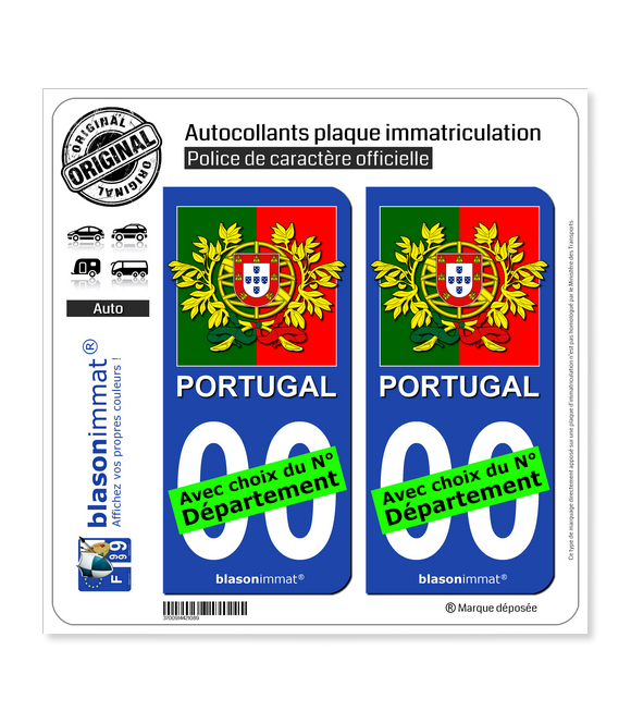 Portugal - Armoiries Drapées | Autocollant plaque immatriculation