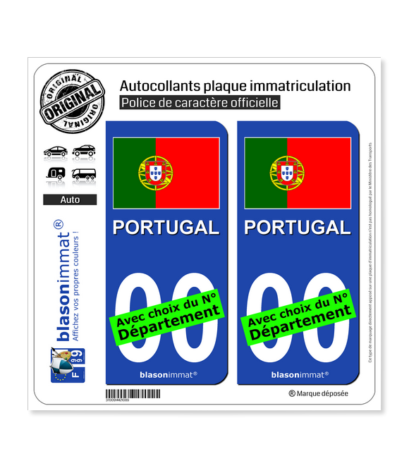 Portugal - Drapeau | Autocollant plaque immatriculation