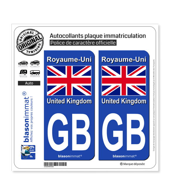 GB Royaume-Uni - Drapeau | Autocollant plaque immatriculation
