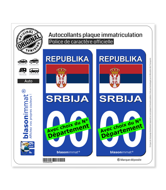 Serbie - Drapeau | Autocollant plaque immatriculation