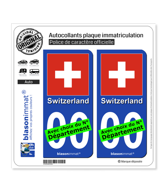 Autocollant immatriculation CH = Suisse des autocollants autocollant