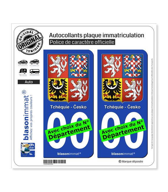 Tchéquie - Armoiries | Autocollant plaque immatriculation