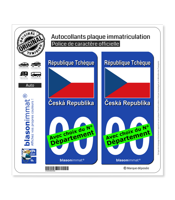 Tchéquie - Drapeau | Autocollant plaque immatriculation