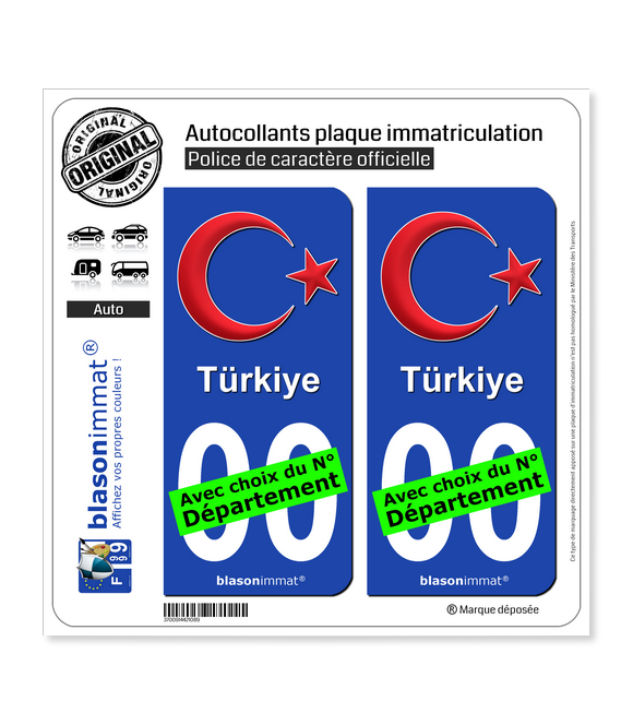 Turquie - Armoiries | Autocollant plaque immatriculation