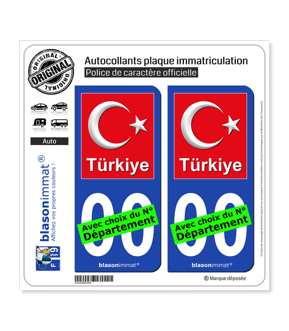Turquie - Armoiries Drapées | Autocollant plaque immatriculation