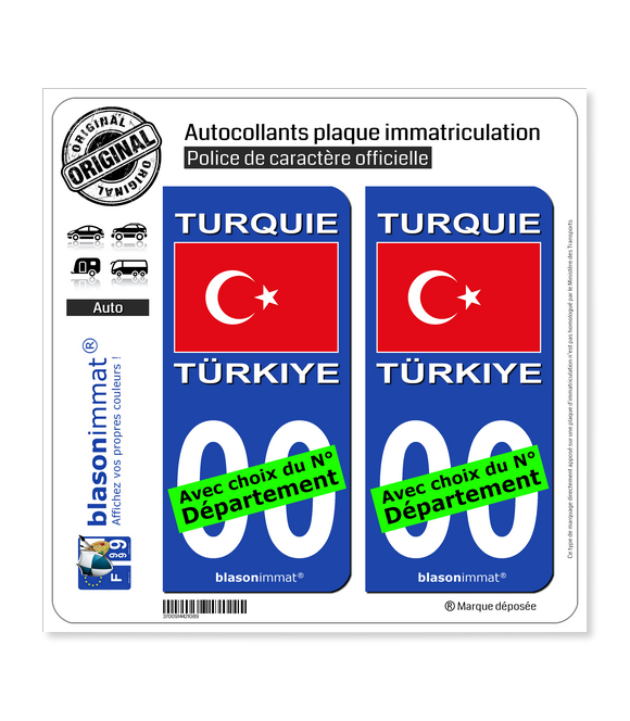 Turquie - Drapeau | Autocollant plaque immatriculation