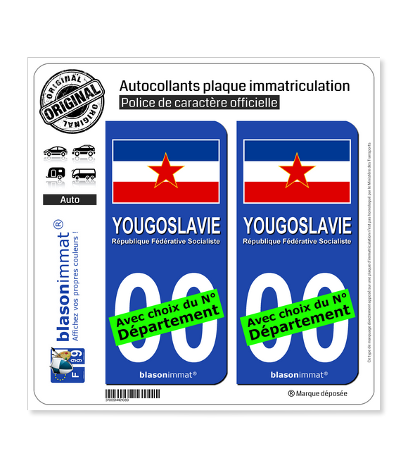 Yougoslavie - Drapeau RFS | Autocollant plaque immatriculation