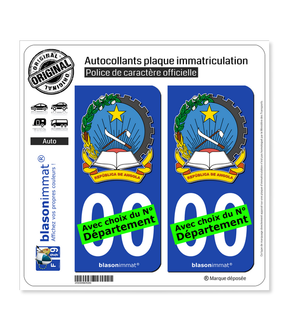 Angola - Armoiries | Autocollant plaque immatriculation