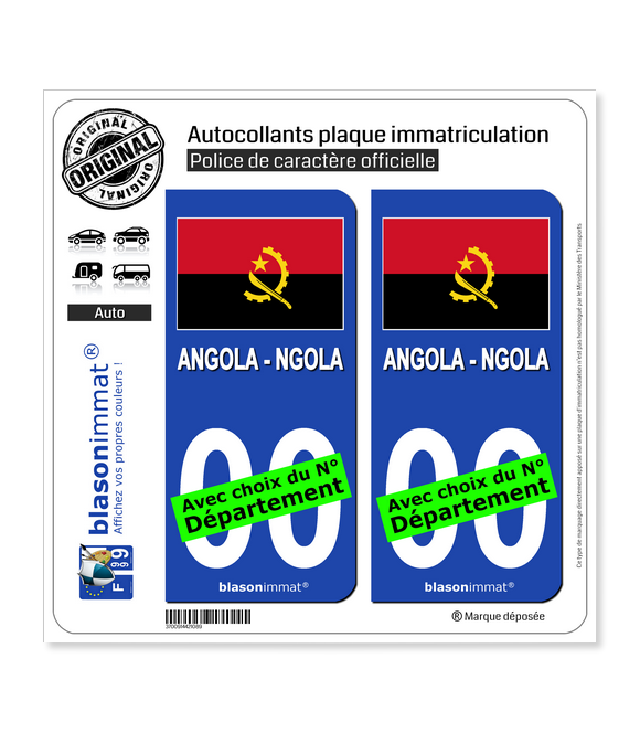 Angola - Drapeau | Autocollant plaque immatriculation