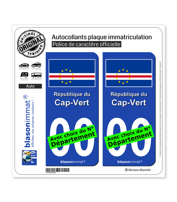 Cap-Vert - Drapeau | Autocollant plaque immatriculation
