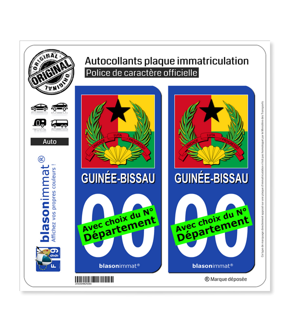 Guinée-Bissau - Armoiries Drapées | Autocollant plaque immatriculation