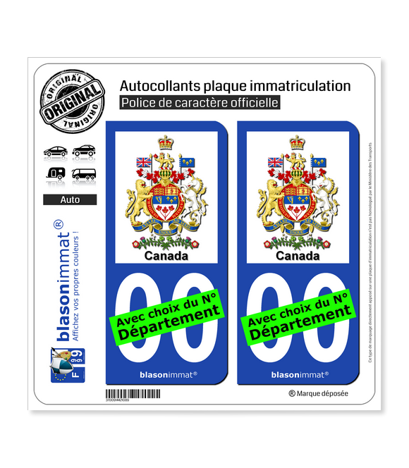 Canada - Armoiries | Autocollant plaque immatriculation