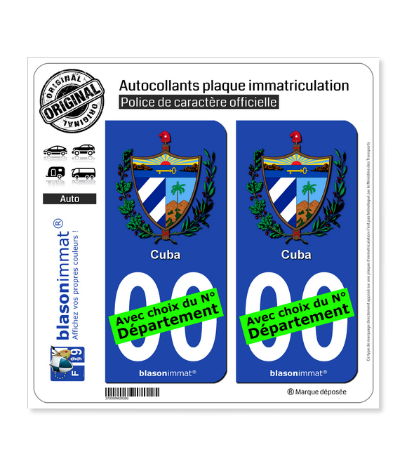 Cuba - Armoiries | Autocollant plaque immatriculation