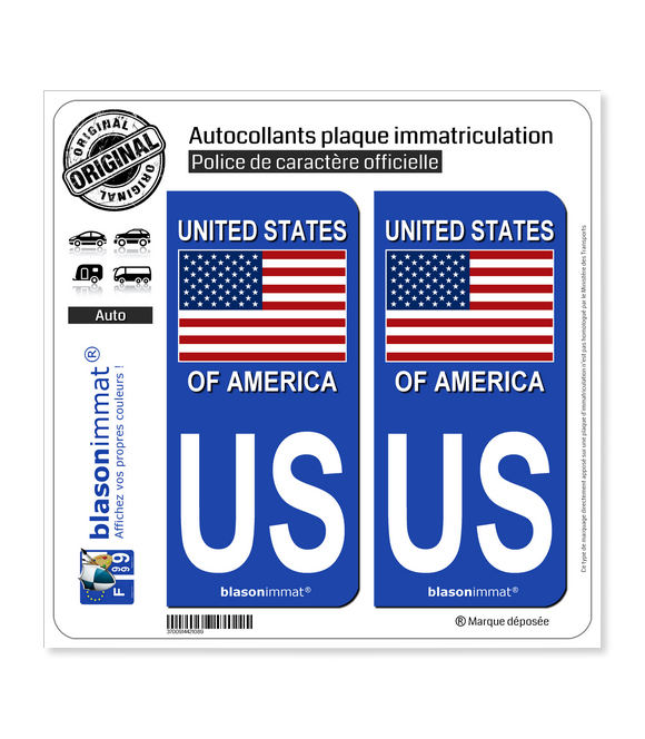 US États-Unis - Drapeau | Autocollant plaque immatriculation
