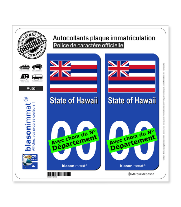 Hawaï - Drapeau | Autocollant plaque immatriculation