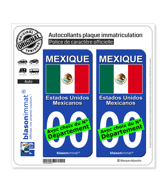Mexique - Drapeau | Autocollant plaque immatriculation