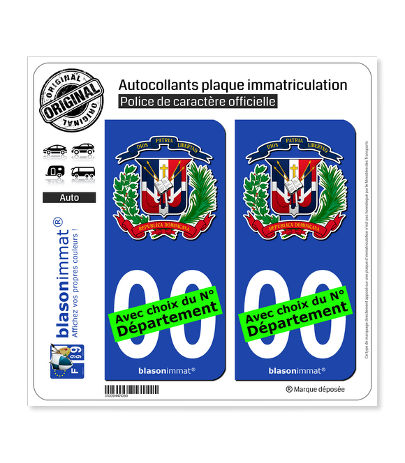 République Dominicaine - Armoiries | Autocollant plaque immatriculation