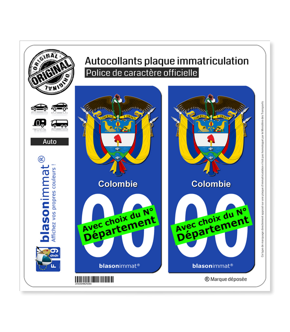 Colombie - Armoiries | Autocollant plaque immatriculation