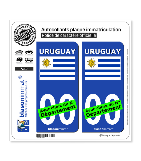 Uruguay - Drapeau | Autocollant plaque immatriculation