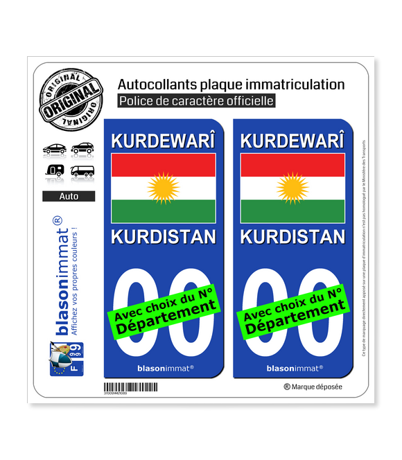 Kurdistan - Drapeau | Autocollant plaque immatriculation