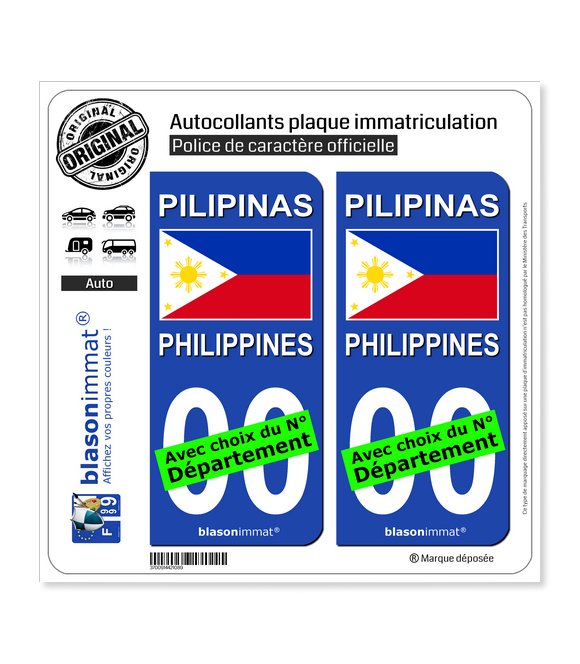 Philippines - Drapeau | Autocollant plaque immatriculation