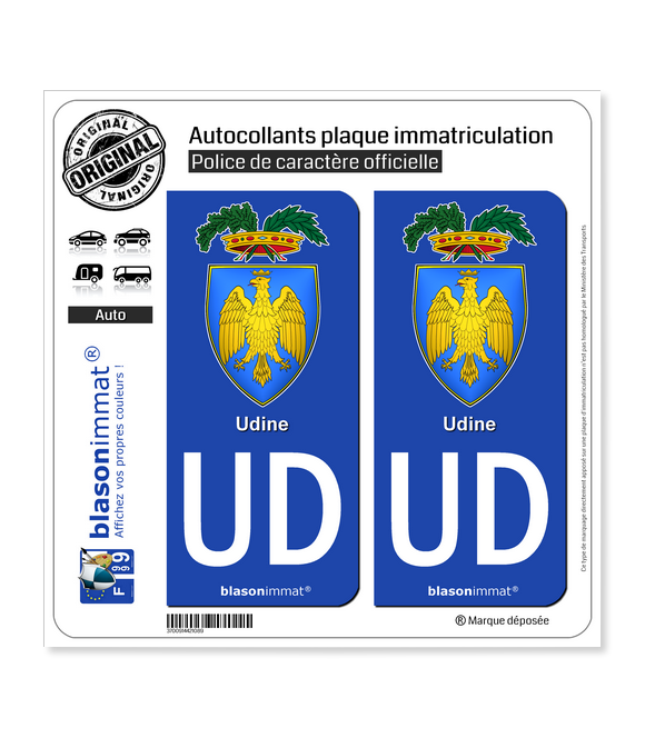 UD Udine Province - Armoiries (Italie) | Autocollant plaque immatriculation
