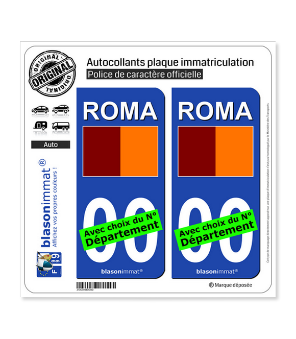 Rome Ville - Drapeau | Autocollant plaque immatriculation