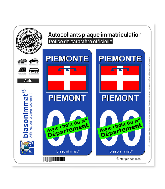 Piémont Région - Drapeau (Italie) | Autocollant plaque immatriculation