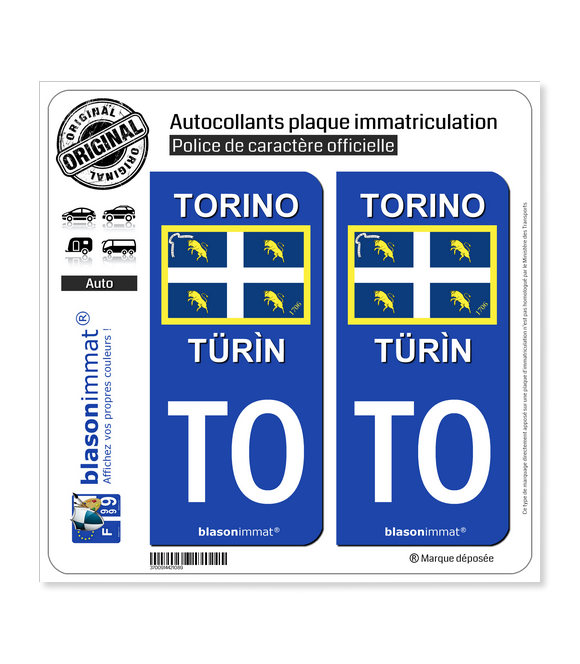TO Turin Ville - Drapeau | Autocollant plaque immatriculation
